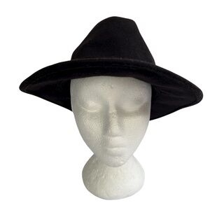 All Saints Hat Black Wide Brim Wool Bronson Fedora Size M/L